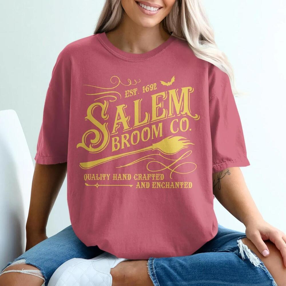 Salem Broom Co. T-Shirt Witchy Graphic Tee Est 1692 Halloween Shirt Cozy
